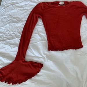 Orange flutter sleeve crop top